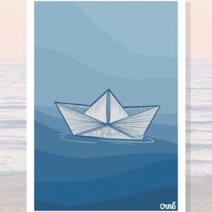 Affiche A4 illustrée - BATEAU BLEU, format compact pour décoration murale